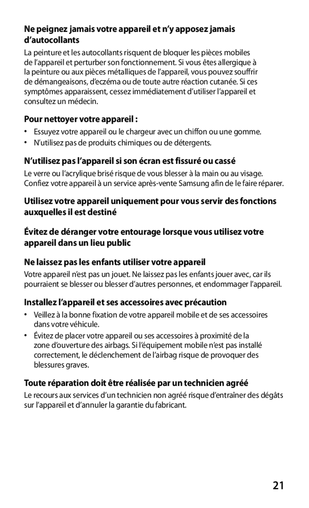 Samsung GT-P5110TSEXEF manual Pour nettoyer votre appareil , ’utilisez pas l’appareil si son écran est fissuré ou cassé 